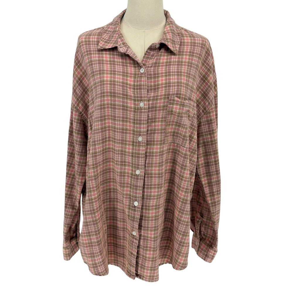 Aeropostale Plaid Button Down Shirt Pink Brown Oversized Large